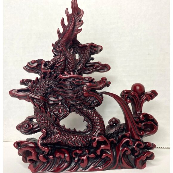 Vintage Chinese Red Resin Lucky Dragon Feng Shui Sculptured Statues Lot of 3 - Picture 2 of 10